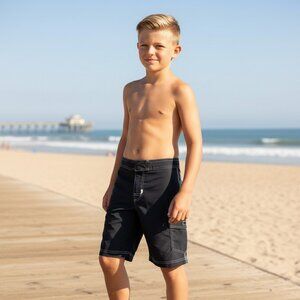 LANDS END Navy Board Shorts S 8 9 Swim Trunks Boys Cargo Short Hybrid
